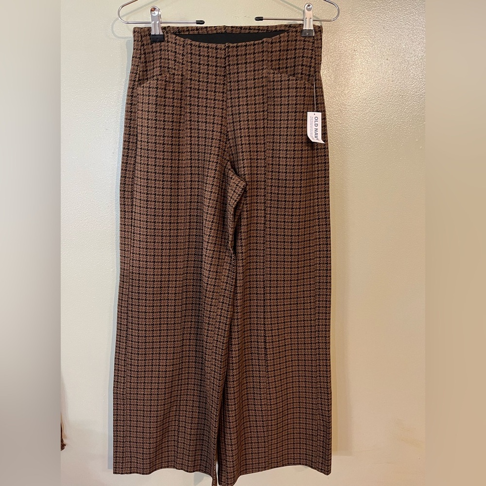 Old Navy Black and Brown Plaid Fall Pull On Pixie Pants Wide Leg Crop XSP NWT